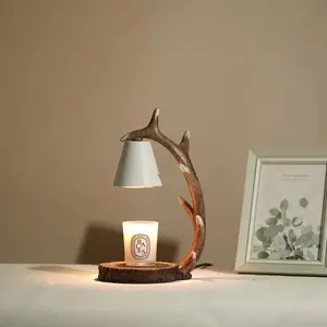 Wooden Antler-Shape Aromatherapy Wax Melt Lamp with Dimming Switch, Atmospheric LED Light, USB-Powered Candle Holder for Living Room, Bedroom Home Decor