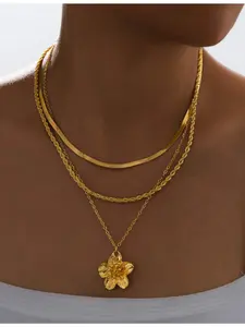 3 Piece Elegant Floral Pendant Layered Necklace Set for Women, Daily Wear, Perfect for Dates, Weddings, and Birthday Gifts, Trendy Jewelry