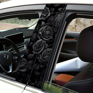 2-Pack black rose car B-pillar sticker, matte surface, no glue marks, waterproof and scratch-resistant self-adhesive flower pattern, one-time use, suitable for cars, pickups and metal plastic surfaces, car exterior accessories, Car Decals