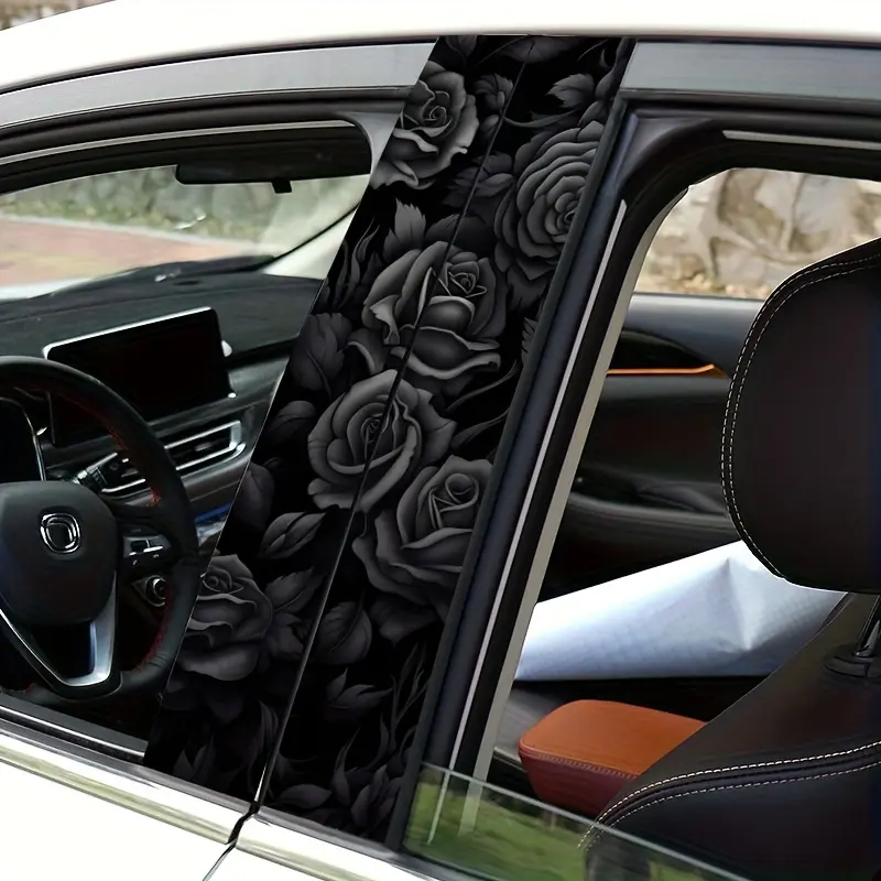 2-Pack black rose car B-pillar sticker, matte surface, no glue marks, waterproof and scratch-resistant self-adhesive, suitable for cars, metal plastic surfaces, car exterior accessories, Car decorative sticker