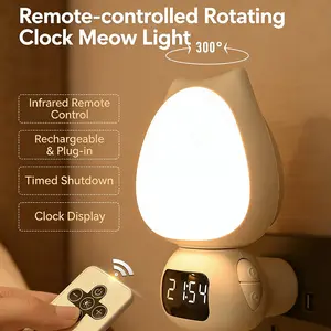 Smart Rotating Meow Meow Light: Remote-Controlled Night Light for the Bedroom, Plug-in Baby Feeding Light, Eye-Protecting Glow-in-the-Dark Bedside Lamp, Night Lamp, Compact USB-Powered LED