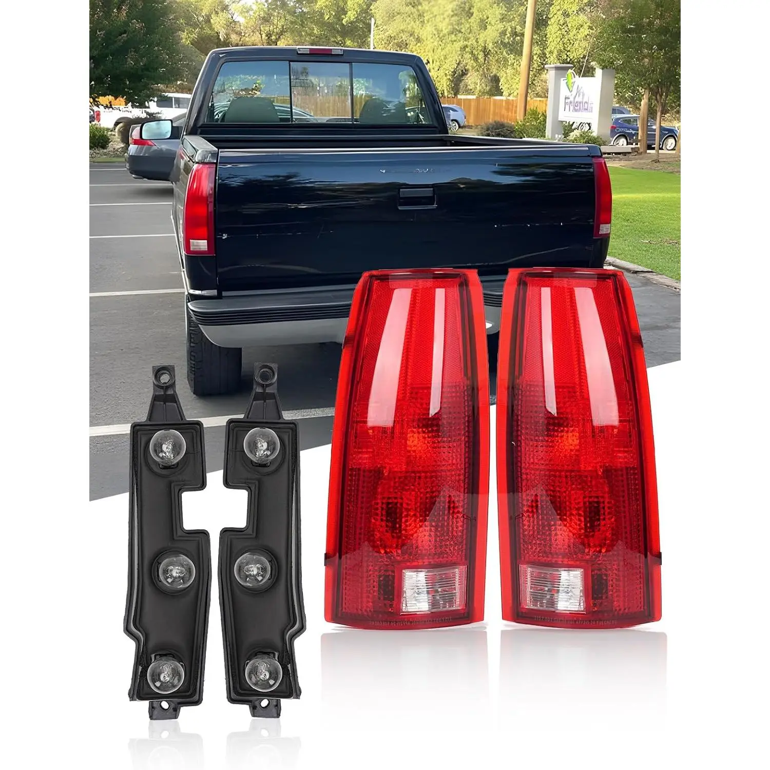 Waterproof Rear Tail Light Assembly for 1988-1999 Chevy GMC Silverado, Sierra, C-Series 1500-3500, Suburban, Tahoe, Blazer, Yukon, Cadillac Escalade - Driver & Passenger Side Circuit Boards, Bulbs Included Truck Tail Light, Rear Lights, Polycarbonate, Chr