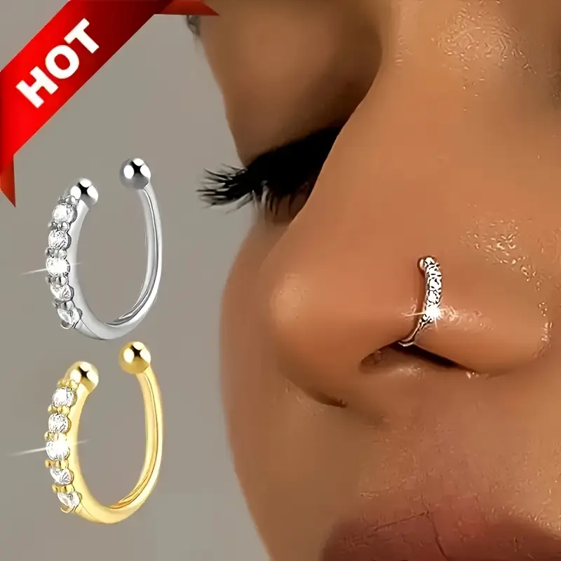 1pc of artificial non-perforated nose ring, anti-allergy sexy Bohemian style, no perforated nose accessory, fashionable hip-hop accessory, Nose Non Piercing for Women, Nose Earrings for Women, Party Jewelry, Daily Wear, Trendy Earrings, Minimalist Design
