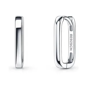 BERRICLE Sterling Silver Rectangle Small Hoop Earrings for Women, 0.6 inch
