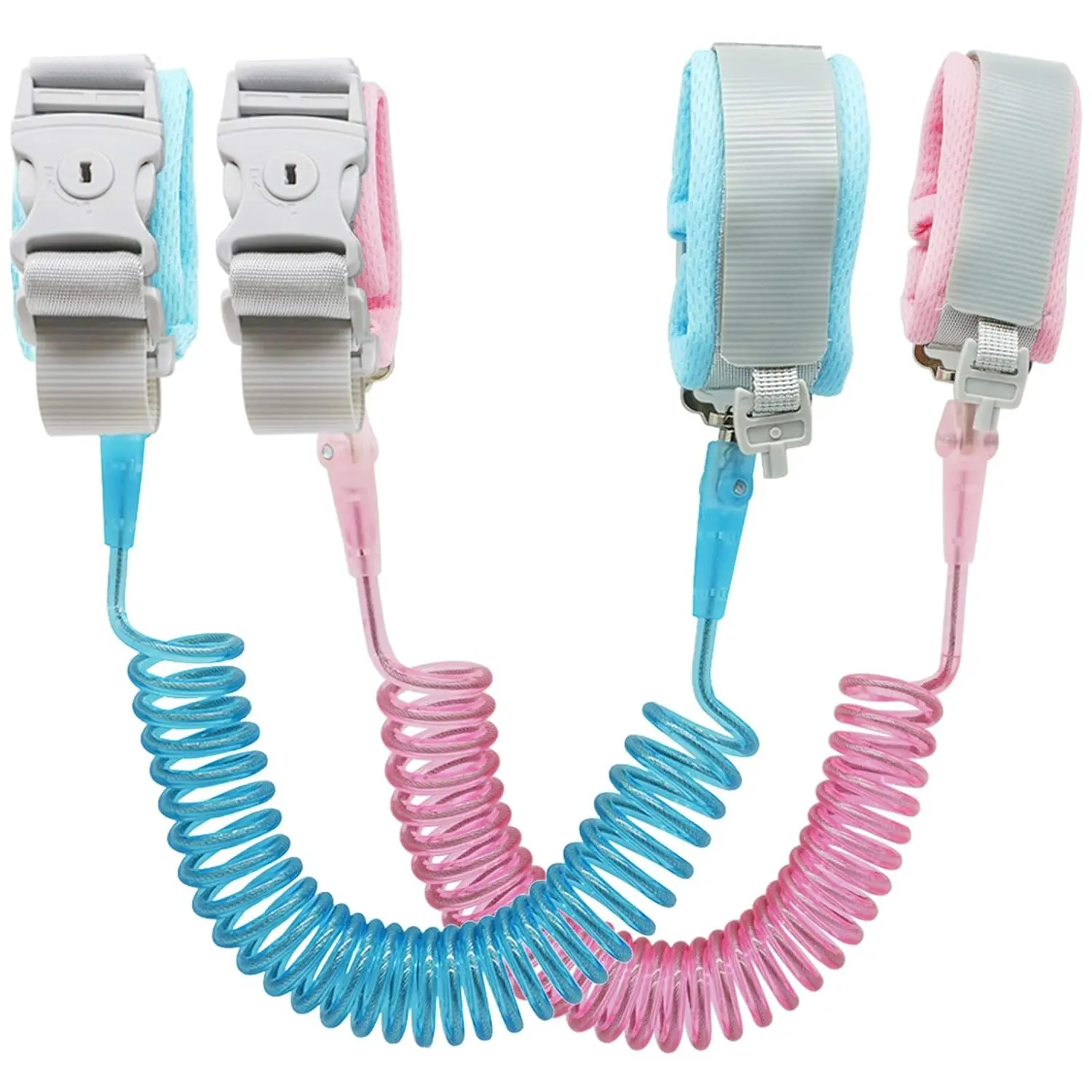 P-LWL024   Anti Lost Wrist Link (8.2ft),   Toddler Leash Wrist for Kids Child Safety with Key Lock, 2 Pack, Pink and Blue