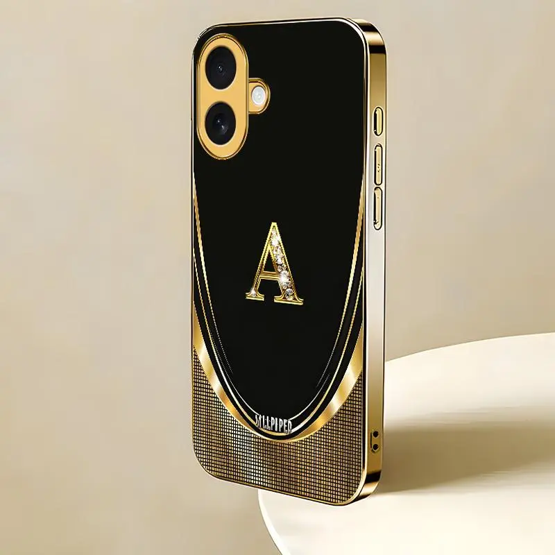 Suitable for [iPhone 16 ] Luxury Black Gold Monogram Electroplated Glass Case | Personalized A-Z Initial Phone Case | Glossy Protective Cover | Shockproof Drop Protection, Anti-Scratch & Anti-Fingerprint | JS996
