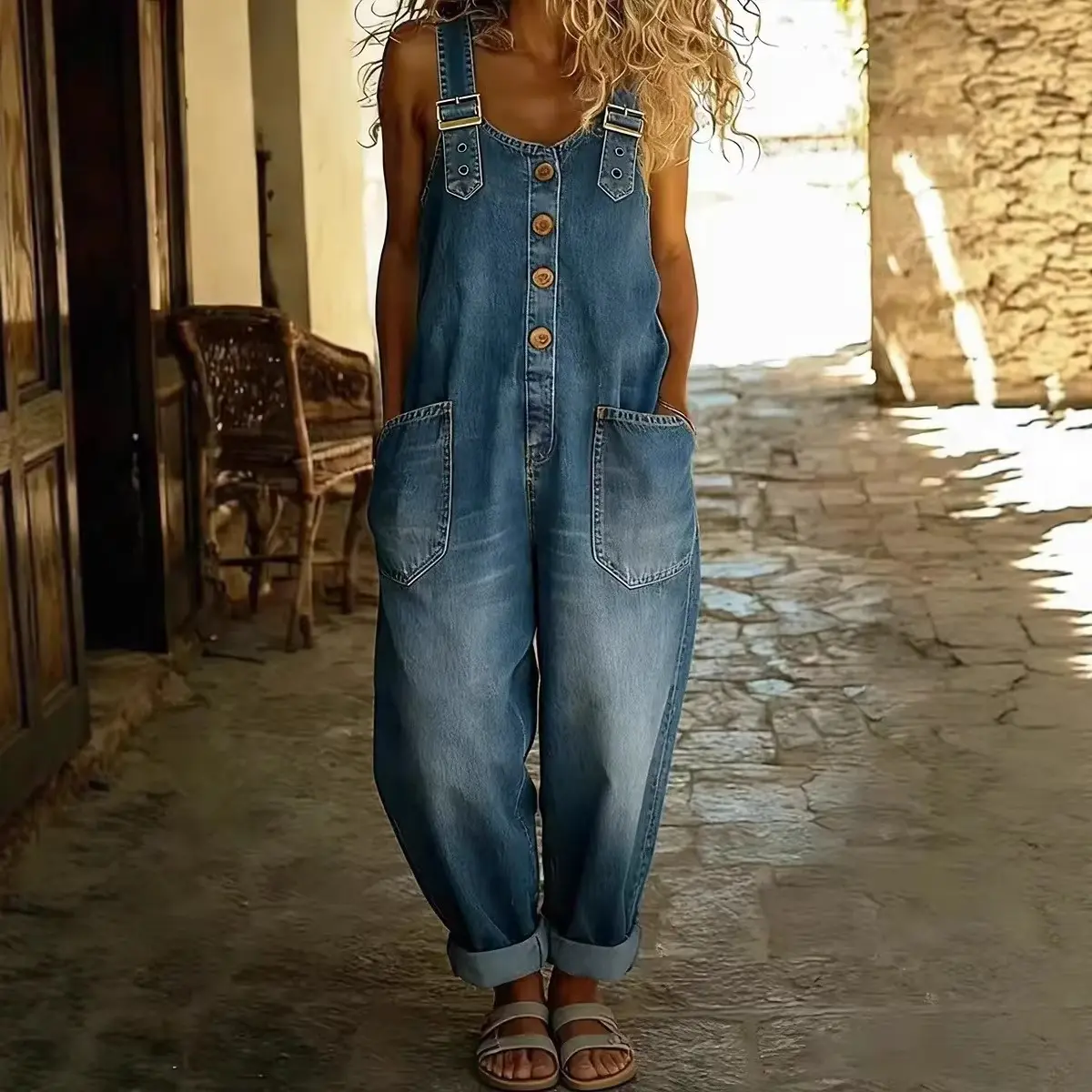 Women's Plus Size Relaxed Fit Baggy Washed Overalls Jumpsuit Casual Everyday Lightweight Loose Wide Leg Utility Denim