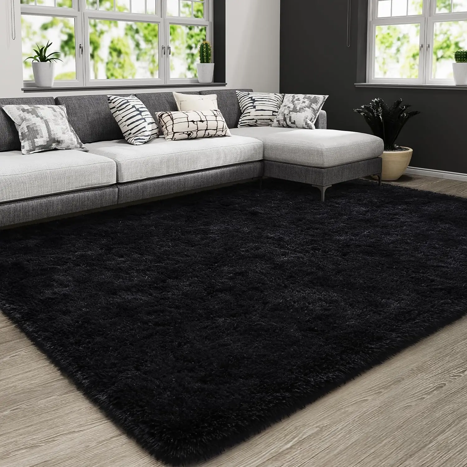 kaws rugs Luxury Fluffy Area Rug 4 X 6  Modern Shag Rugs for Bedroom Living Room, Super Soft and Comfy Carpet, Cute Carpets for Kids Nursery Girls Home, 4x6 Feet Black washable rugs wash free anti-shrink