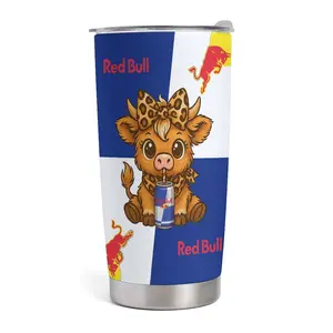 Highland Cow 40oz Tumbler, Red Bull Aesthetic Cup, Leopard Print Bow Design, Cute Cow Drinking Energy Drink, Stainless Steel Travel Coffee Cup, Gift for Cow Lovers, Western Boho Style Cup, Double Wall Vacuum, Cowgirl Aesthetic, Energy Drink Merch Style, K
