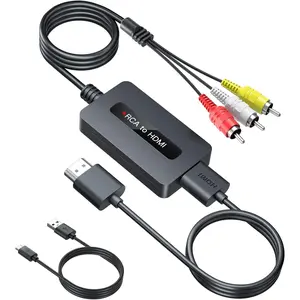 Male RCA to HDMI  Converter, CVBS Composite AV to HDMI Converter, Full HD 720P/ 1080P Output  for DVD, STB, R-o-k-u with Female RCA Output