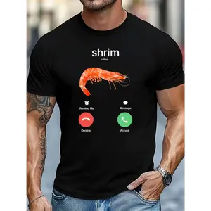 Shrim Is Calling Shrimp Seafood Graphic T-Shirt - % Cotton Unisex Casual Tee with Shrimp Design, Short Sleeve Round Neck for Men & Women, Funny Holiday Gift (Halloween/Thanksgiving/Christmas) - Shrimp Lover Apparel