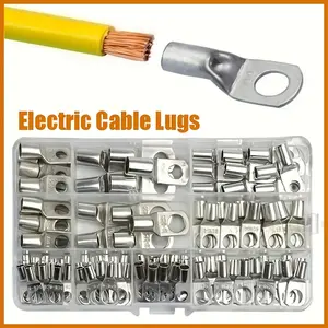 100pcs Tinned Copper Battery Lugs Crimp Ring Connectors Marine Automotive Wire Cable Ends Terminals for Battery Door Eye Connections Electrical Wiring Crimping Kit Durable Conductive Connectors for Car Boat RV DIY Projects summerwins
