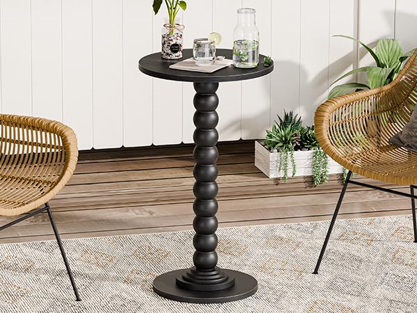 Round Side Table - Solid Wood Leg Small Drink Table for Living Room Bedroom Office