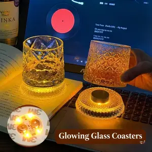 Premium Light Up Bottom 360° Spinning Crystal Whiskey Glass, Star Cut Rotating Wine Cup, Stress Relief Glowing Barware, Elegant European Gift
