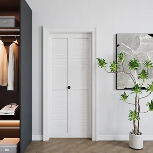 Bifold  French Louver Door, White Primed Water-Proof PVC Surface for Dining Room, Bedroom, Closet, Laundry Room, Bathroom,with Concealed Hardware Kit & Handle Included,Easy Install