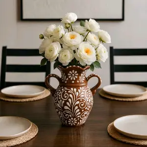 Handmade Talavera Flower Vase | Brown & White