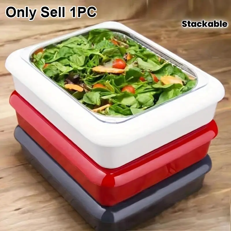 2 in 1 foil Two-in-One Insulated Aluminum Foil Tray - Transparent Plastic Stackable Salad and BBQ Serving Container, Stackable Clear Containers, Suitable for Outdoor Picnics, Parties, and Kitchen Use - Rectangular Design in White, Red