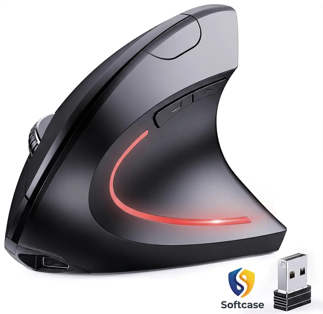 Vertical Wireless Mouse - Premium 2-in-1 Bluetooth & 2.4G Rechargeable Battery Powered Right-Handed Mouse, Ergonomic Design, 1000/1200/1600 DPI, 6 Silent Buttons, Compatible with Laptop, PC, MacBook, Chromebook, Windows 98, Linux, Black Office Essential,