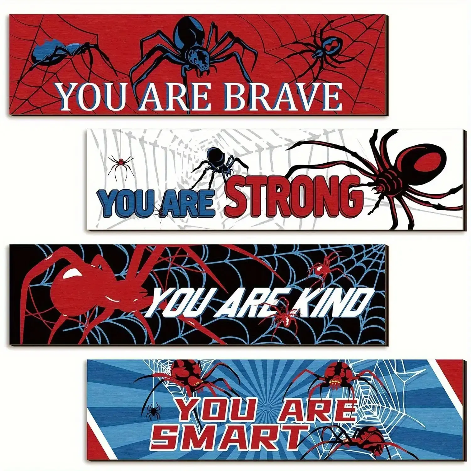 Wooden Spider Aesthetic Wall Decor Set, Modern Inspirational Quotes Hanging Ornament, Bedroom and Living Room Decoration, Universal Non-Furry Design, Modern Wall Art