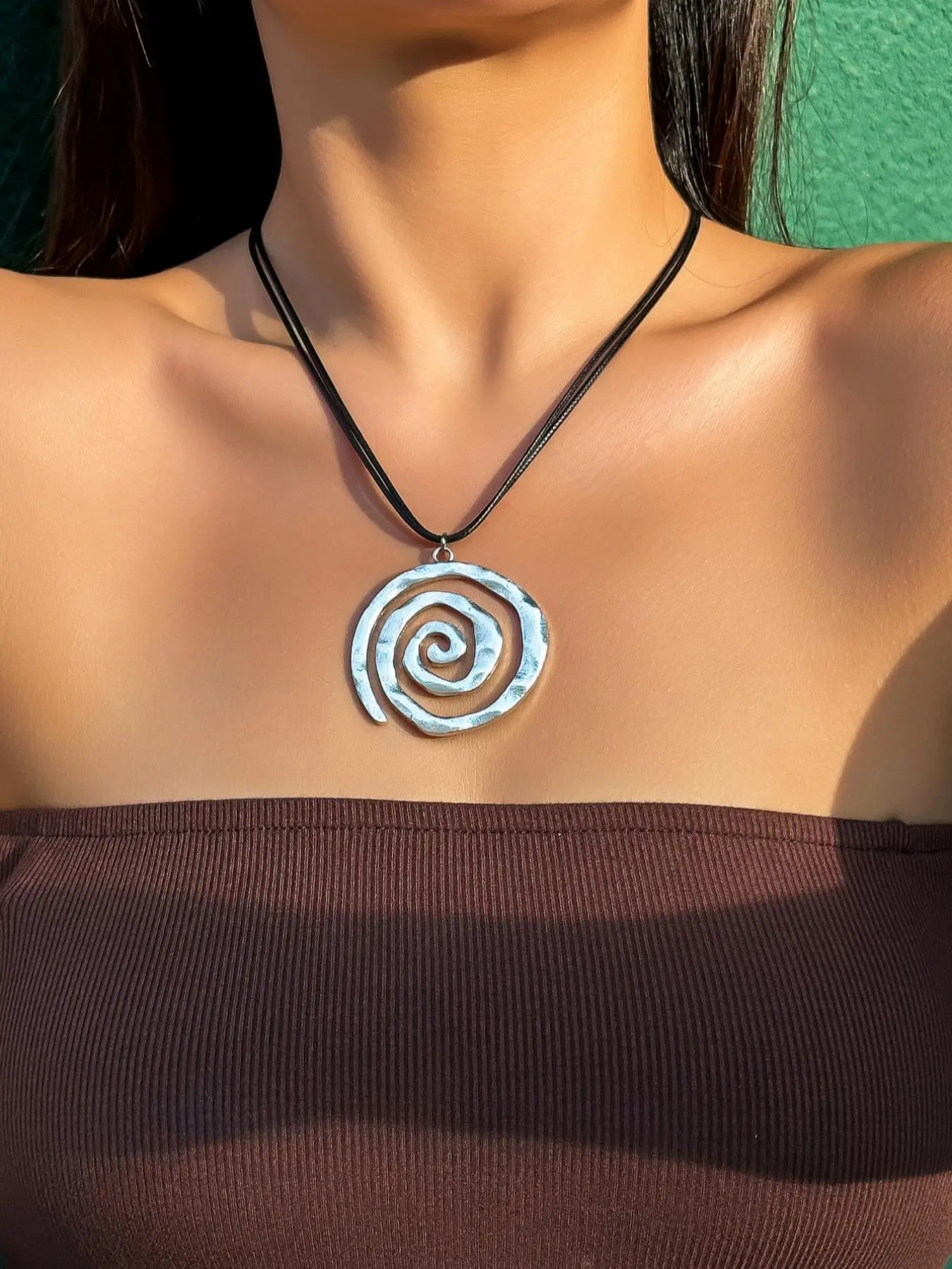 Vintage Spiral Design Pendant Necklace, Matching Mexican Necklace for Women, Fashion Matching Jewelry, Boho Style Accessories As Gifts, Dainty Boho Necklace, Dainty Necklaces, Alloy Necklace