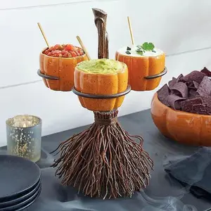 Pumpkin Design Broom Stand, 1 Count Resin Pumpkin Cup Broom Tray, Fruit Bowl Decoration, Shelf Basket for Home Kitchen Party, Halloween