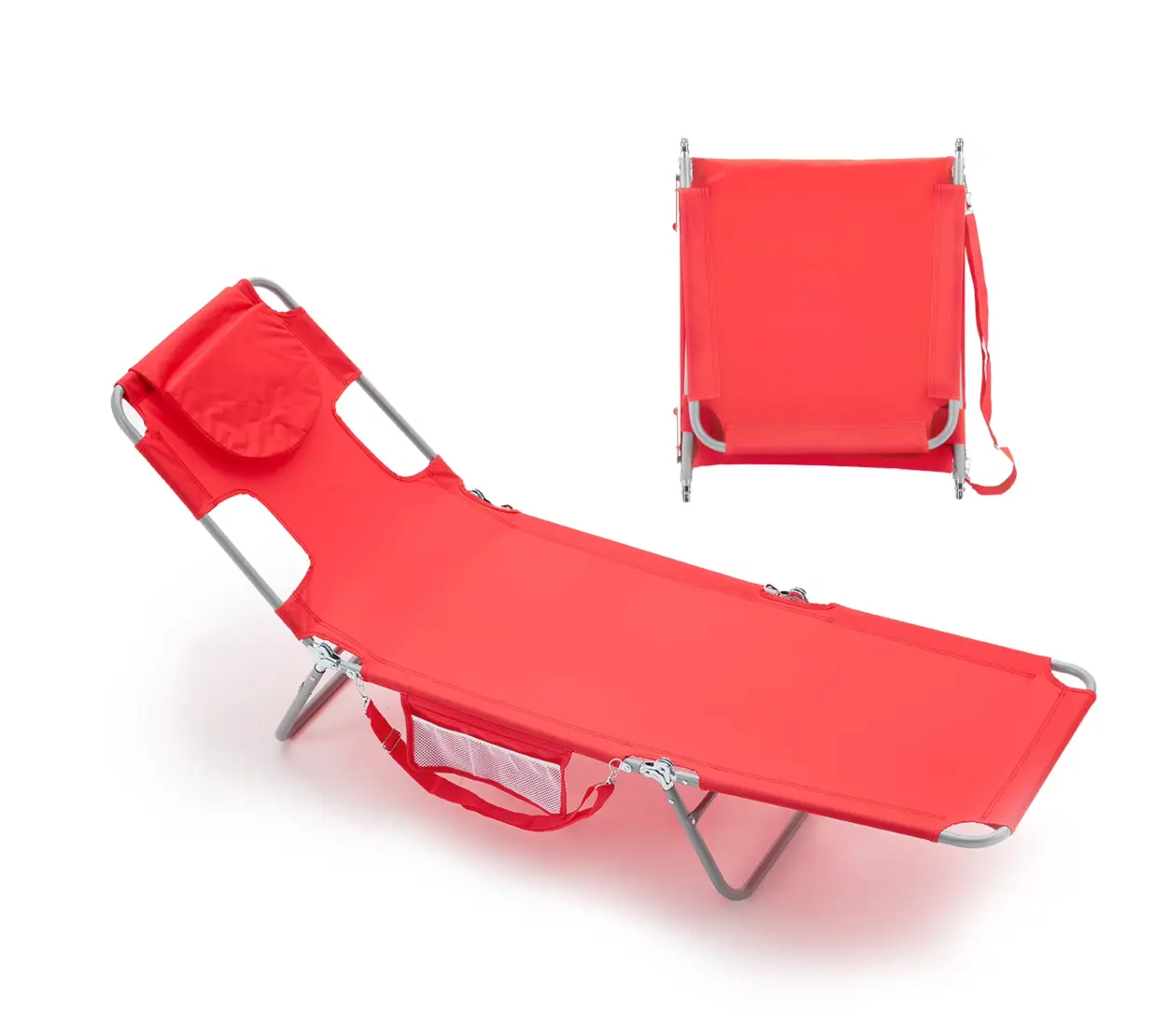 Folding Adjustable Chaise Lounge Chair, Portable Beach Lounge Chair with Backpack Straps & Side Pocket for Outside, Patio, Poolside, Lawn