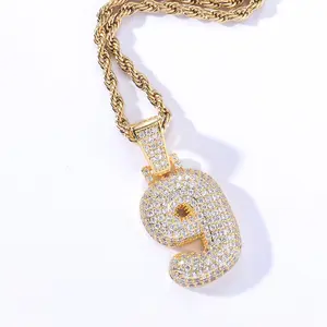 Hip-Hop Micro-Pavé CZ Bubble Number Pendant | Bling Statement Jewelry | Streetwear Accessory