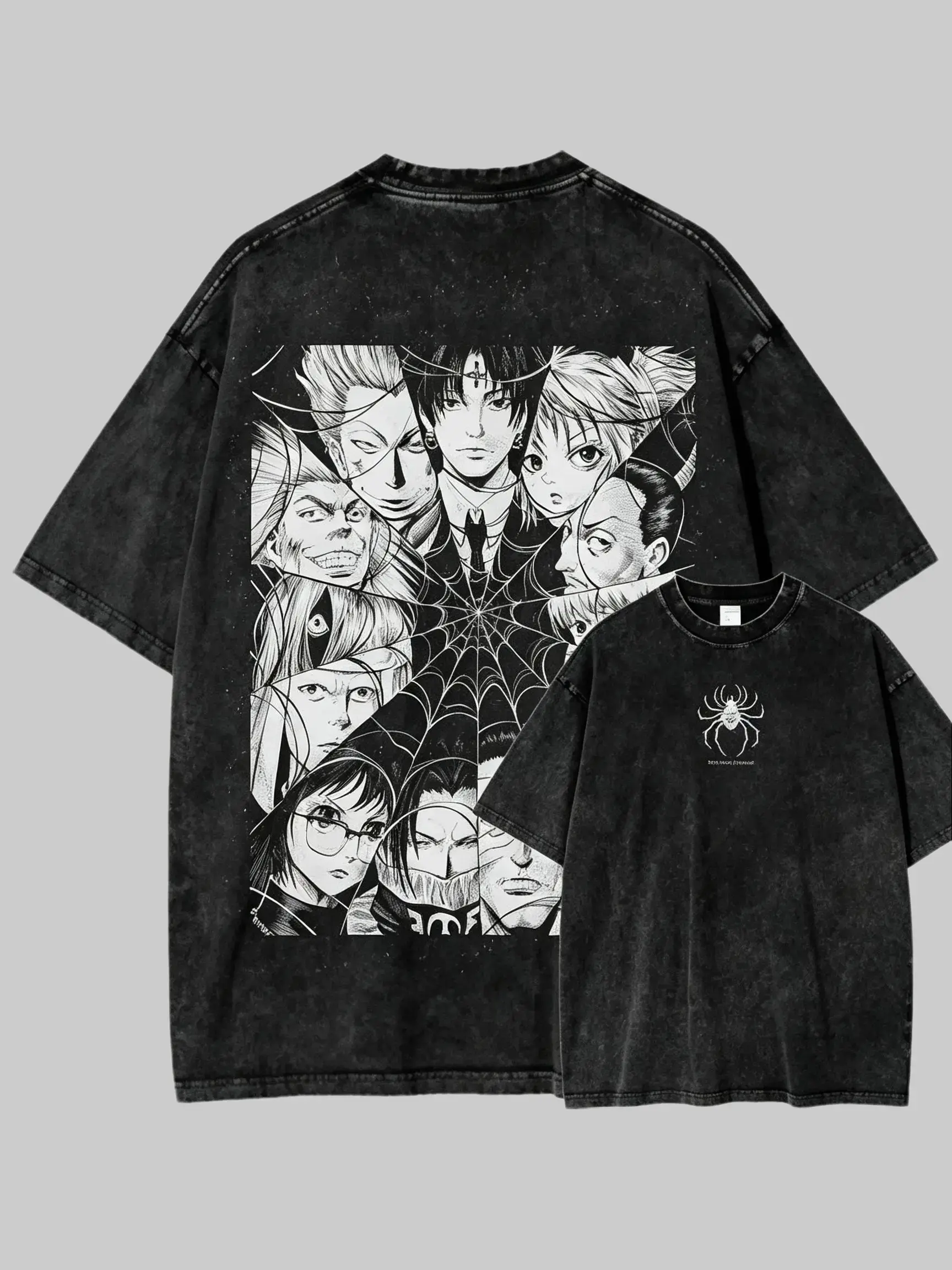 Vintage Washed Hunter x Hunter Anime Graphic T Shirt Oversized Phantom Troupe Chrollo Hisoka Killua Kurapika Manga Streetwear Acid Wash Cotton Unisex Y2K Harajuku