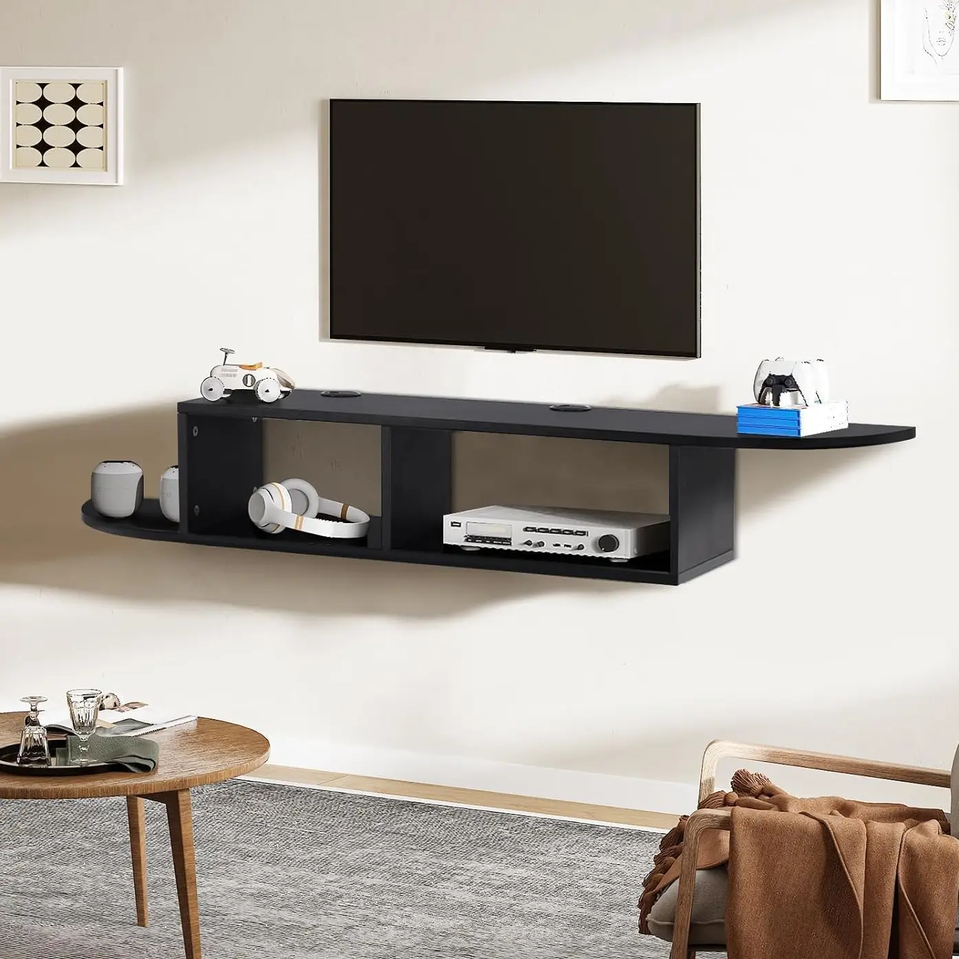 [SummerSale] HOMBCK Floating Shelves for Wall Under TV, 55” Floating Game&Media Console Cabinet for Xbox Cable Box Audio Video, for Living Room, Bedroom #home essentials#back to school