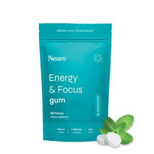 Neuro Energy Caffeine Gum/Mints for Energy & Focus (90 Pieces) - Sugar-Free with L-theanine, Caffeine, Vitamin B12 & Vitamin B6 - Wintergreen Flavor