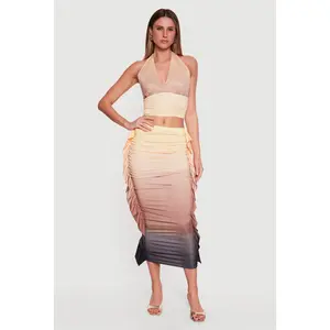 Ruched Midi Skirt with Side Ruffles