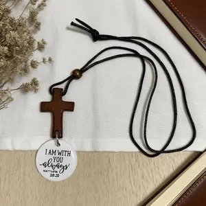 Cross-Shape Car Hanger Ornament - Auto Accessories, Car Accessories Interior, Rearview Mirror Decor with "I Am with You Always" Bible Verse Medallion