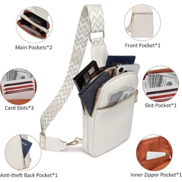 Vegan Leather Sling Bag, Crossbody Bags for Women and Men with Detachable Shoulder Strap, RFID Blocking Bag for Hiking Travel and Daily Use, Machine Washable Casual Crossbody Leather Bag, Beige