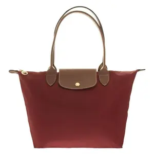 Longchamp Logo Leather-Trimmed Foldable Zippered Tote Bag for Women in Red Casual Shopping Bag Canvas Tote Bags
