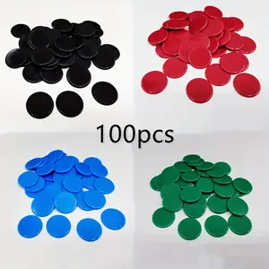 100 Pieces Plastic Poker Chips, Bingo Learning Math Counting Accessories, Circular Color Chip Game Coin