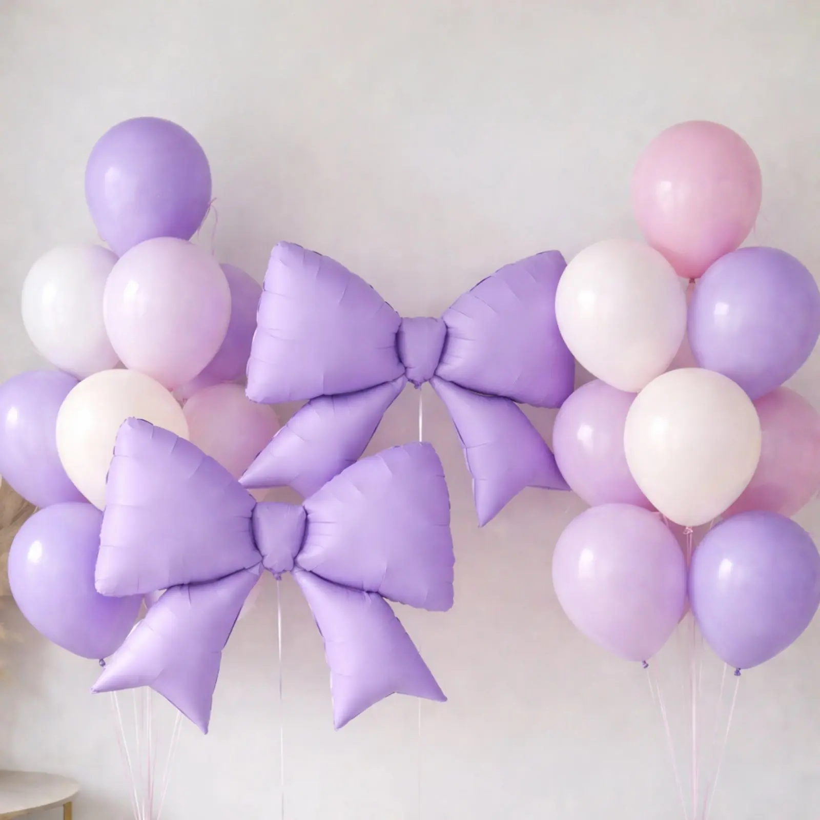 10-Pack Matte Foil Bow Shape Balloons, 29in x 27in Inflated Size, Giant Decor for Birthday Backdrop & Photo Booth Event Styling, Lavender Lilac Balloon Decor Supplies