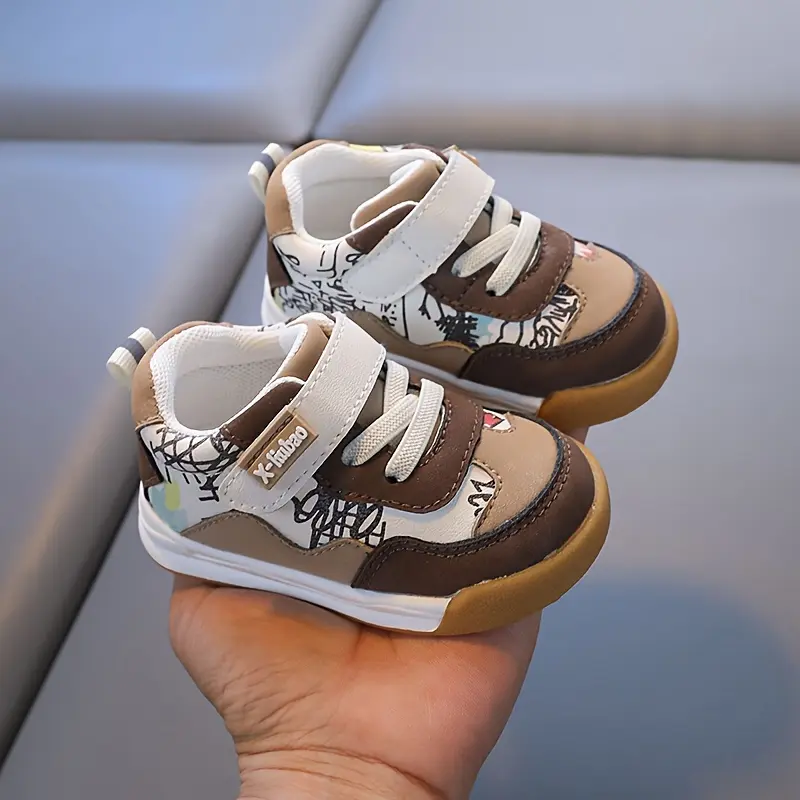 NewStylish Graffiti-Print Toddler Sneakers - Soft Sole, Hook and Loop Fastener, Low-Top Casual Shoes for Boys and Girls, Lightweight and Comfortable for Indoor/Outdoor Play, Toddler Shoes