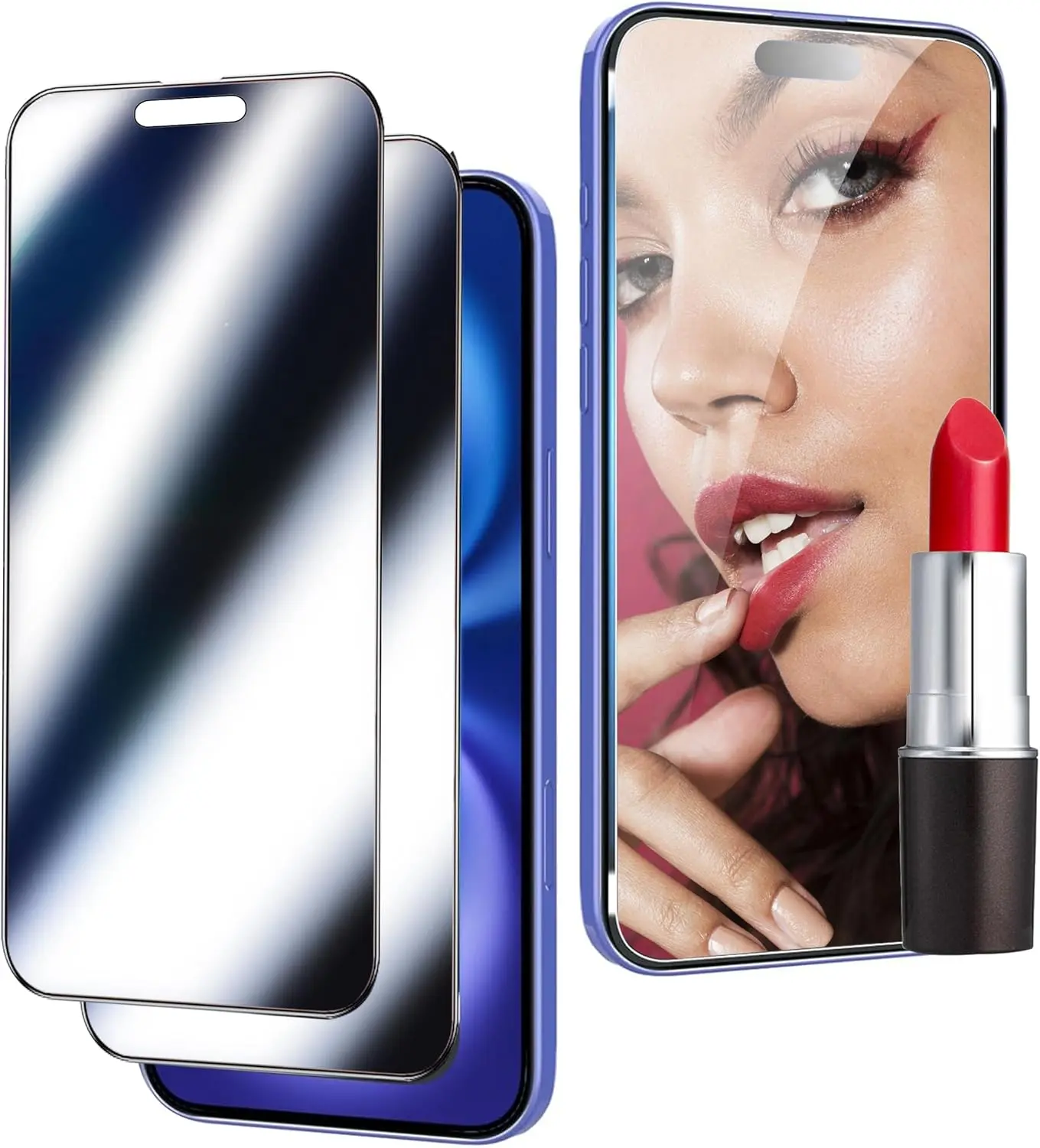 2-Pack Tempered Glass Screen Protector for iPhone 16 6.1in - Mirror Effect, Anti-Spy, Case-Friendly, Easy Installation, No Bubble - Smartphone, Handheld Cellphone Devices Accessories