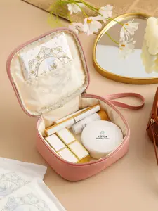 Portable PU Small Makeup Bag, Handheld Cosmetic Pouch, Hygiene Cotton Tampon Storage, Paper Towel Holder, Lipstick Organizer, Essential Travel Accessories