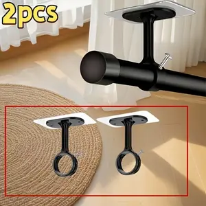 2pcs No Drill Ceiling Curtain Rod Bracket, Self Adhesive Adjustable Hooks, Suitable for Wardrobe and Bedroom, Version
