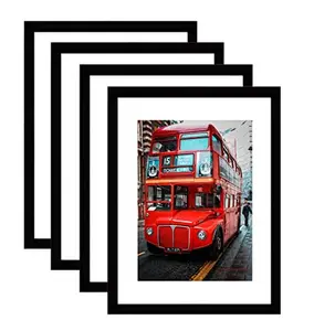 11x14 Picture Frame Set of 4, Black Photo Frame With Mat for 8x10 or 11x14 Without Mat, PVC Glass, Wall Home Office Decor