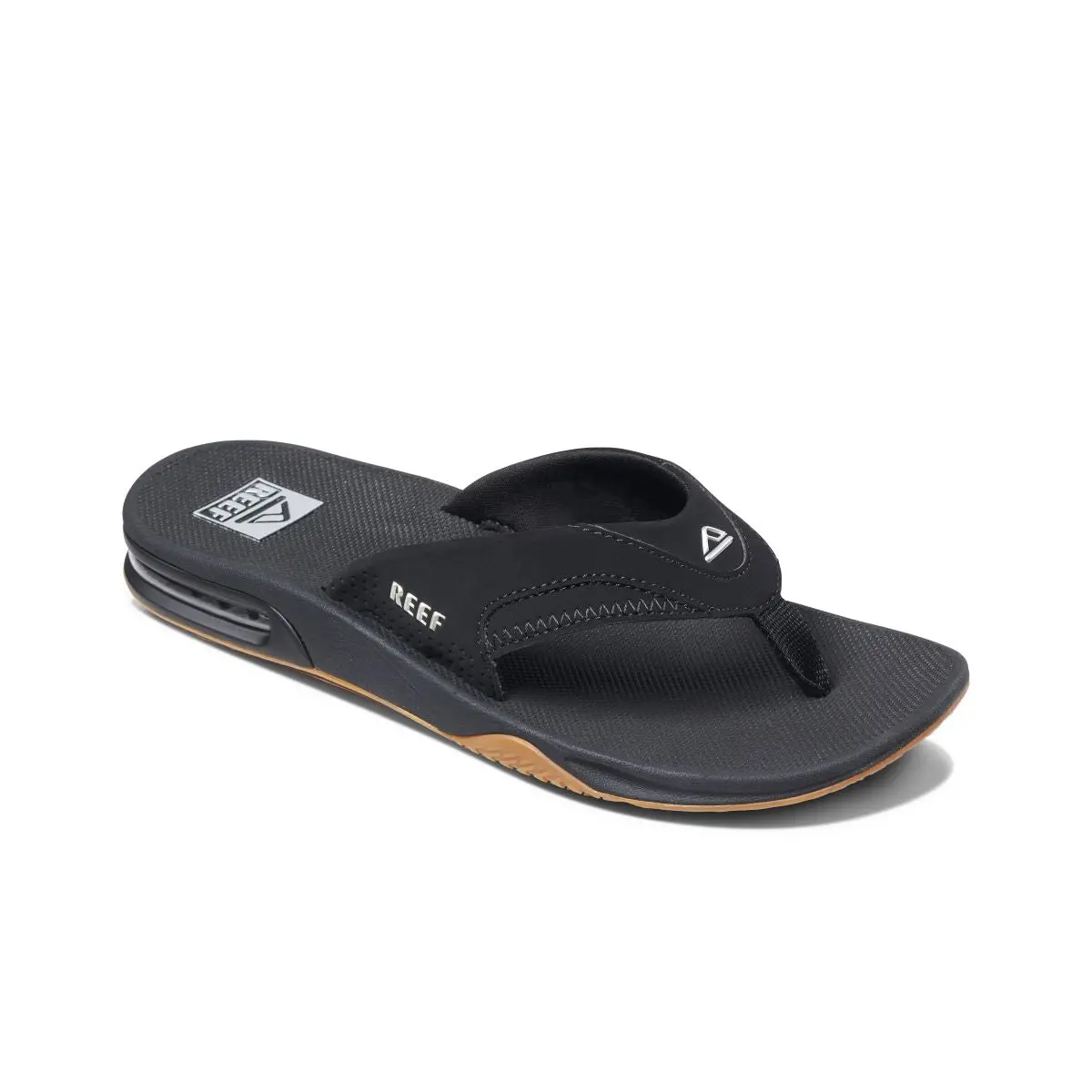 Reef Men's Fanning Flip Flop - Black/Silver, Fanning Strap, Open Toe, Flat Heel, Rubber Sole, for Casual Wear