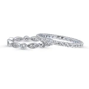 BERRICLE Sterling Silver Bubble Rings Stackable Eternity Band Ring Set for Women, Bezel Set Round Cut Cubic Zirconia CZ