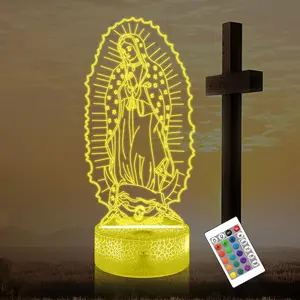 Virgin Mary 3D Illusion Lamp, LED Night Light for Catholic & Christian Decor, Religious Gift for Women & Mom, Perfect Mother’s Day, Birthday & Christmas Gift