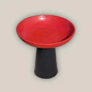 3106L14 - Ceramic Bird Bath - Bright Red Top & Black Stand