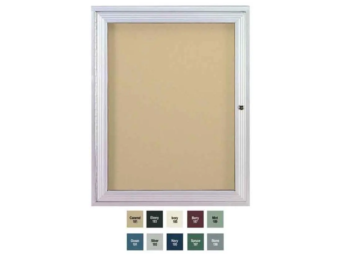Ghent PA13624VX-193 36" x 24" Lockable Door Satin Aluminum Frame Enclosed Vinyl Fabric Bulletin Board - Silver, Wall Mount, Shatter-Resistant, Weather-Resistant Backing, Durable