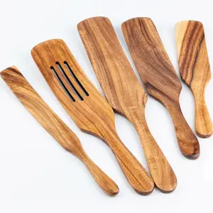 Natural Teak Wood Cooking Utensils Set 5 Piece Wooden Spatula Gift Set Safe for Non Stick Pans Durable Kitchen Tools for Elegant Home Cooking BYXAS