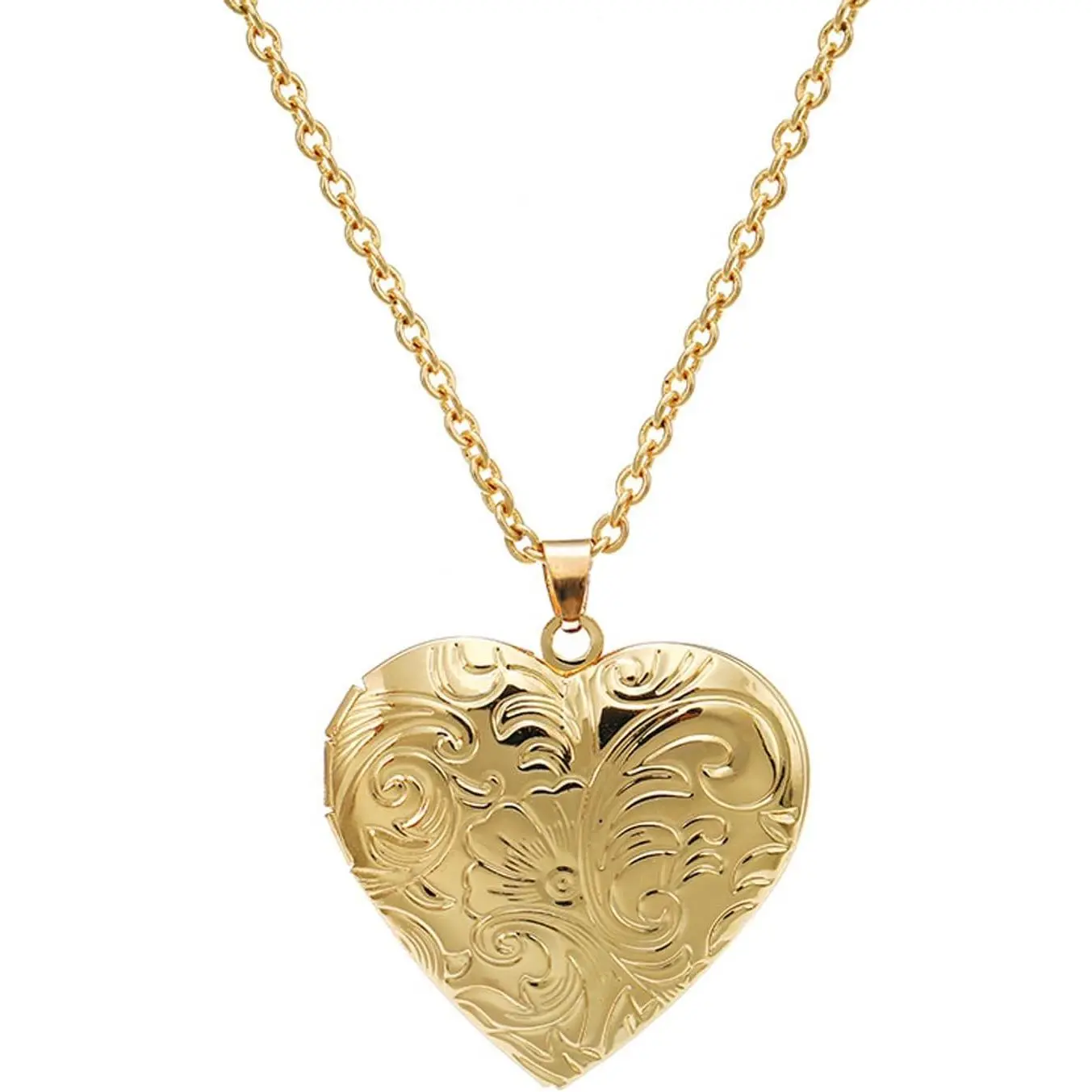 Women's Exquisite Vintage Engraved Flower Locket Necklace - Oval Heart Pendant, Photo-Holding Memory Costume Jewelry Gift for Mom, Daughter