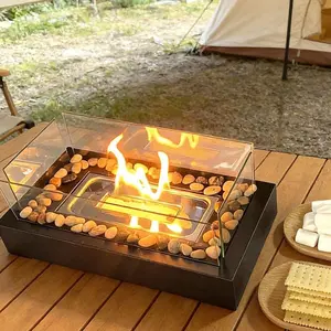 Modern 4-Sided Glass Windproof Tabletop Fire Pit, Elegant Indoor Outdoor Ethanol Mini Fire Pit, Home Decor & Daily Use