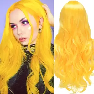 MIRELLE 13x6 Synthetic Yellow Lace Front Wigs for Women HD Transparent Body Wave Lace Frontal Wig Pre-Plucked with Baby Hair Heat Resistant Fiber 30 Inches 220 Density # Yellow